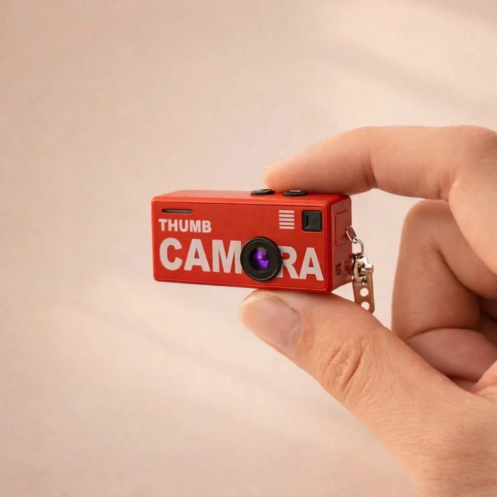 MiniCam Retro Zevlo rouge tenu entre les doigts